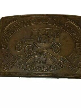 Henry Ford Detroit Automobiles Brass Belt Buckle Vintage